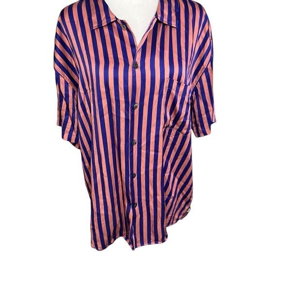 Stussy Striped Silk Shirt  pink and blue button down large - Picture 6 of 15